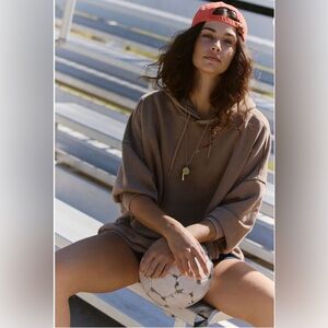 Free People🌰Sprint To The Finish Hoodie Hickory New with Tags💎XS